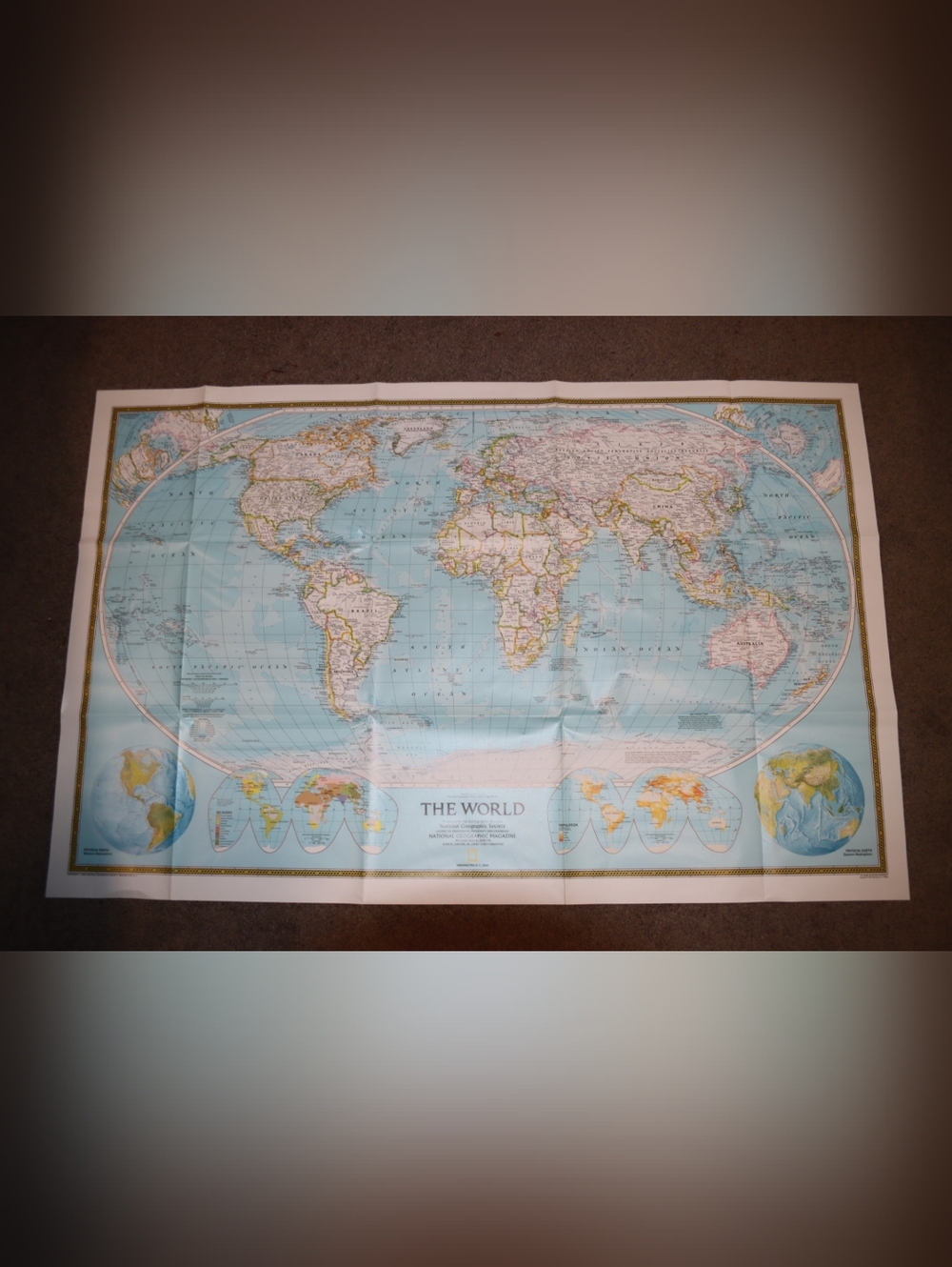 National Geographic Light Blue World Map Wall Art 42"×27"